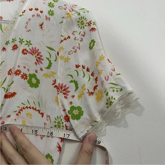 Y2K Style Nasty Gal Mini Dress Size 6 Lace Trim Floral V Neck Lightweight - Picture 15 of 15